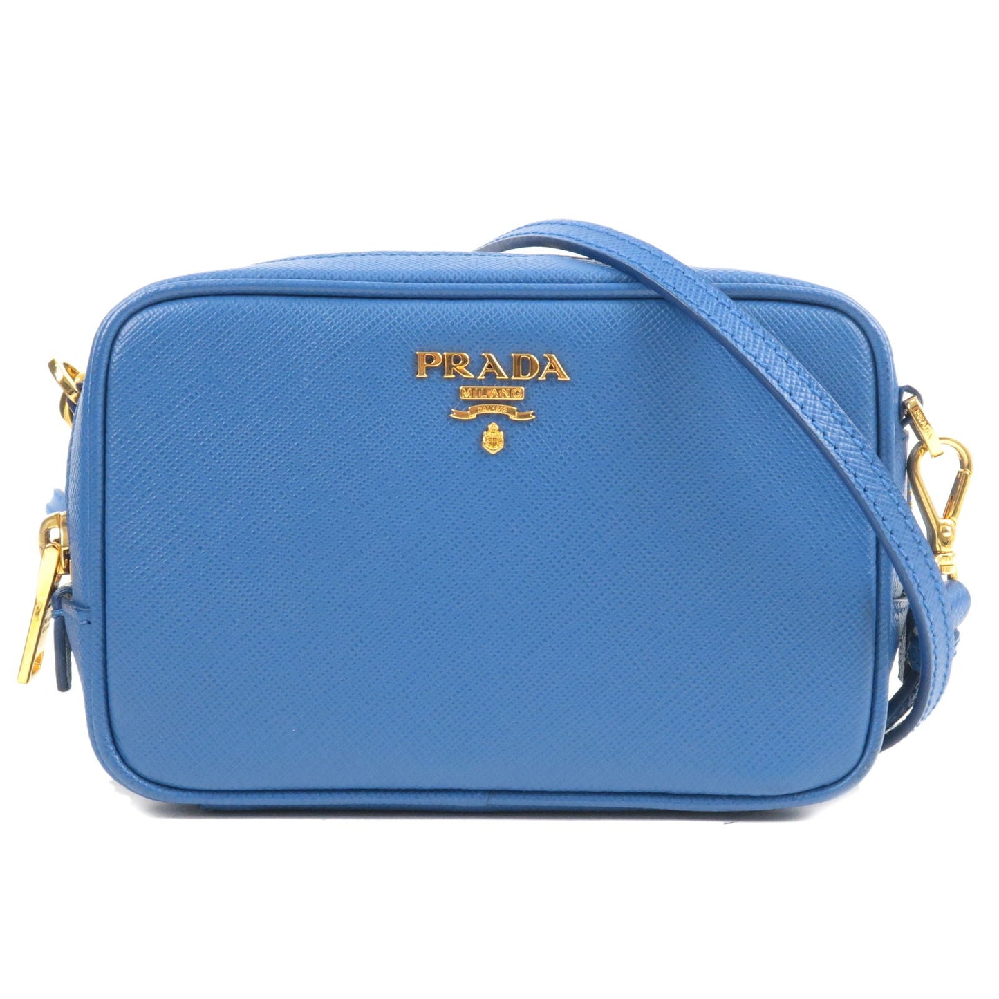 PRADA Logo Leather Shoulder Bag Mini Bag Blue 1N1674