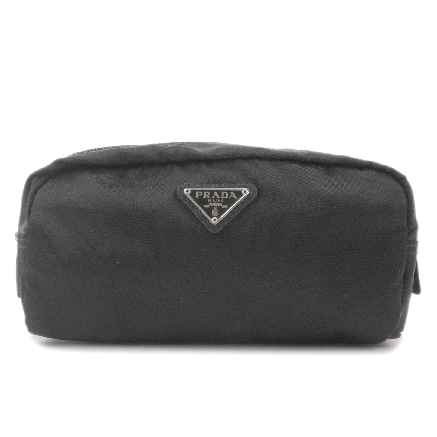 PRADA Logo Nylon Leather Pouch Clutch Bag NERO Black 1NA350