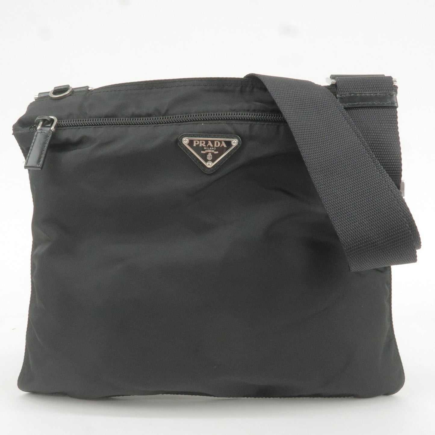 PRADA Logo Nylon Leather Shoulder Bag Black 1BH978