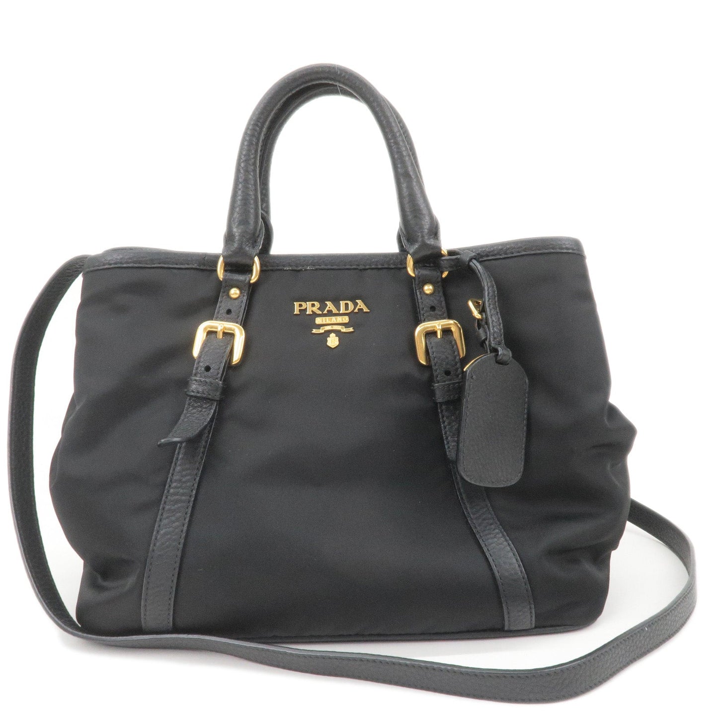 PRADA Nylon Leather 2Way Bag Tote Bag Hand Bag Black