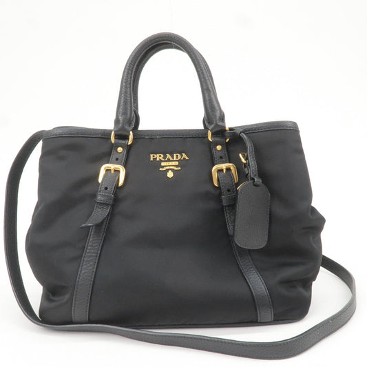 PRADA Nylon Leather 2Way Bag Tote Bag Hand Bag Black