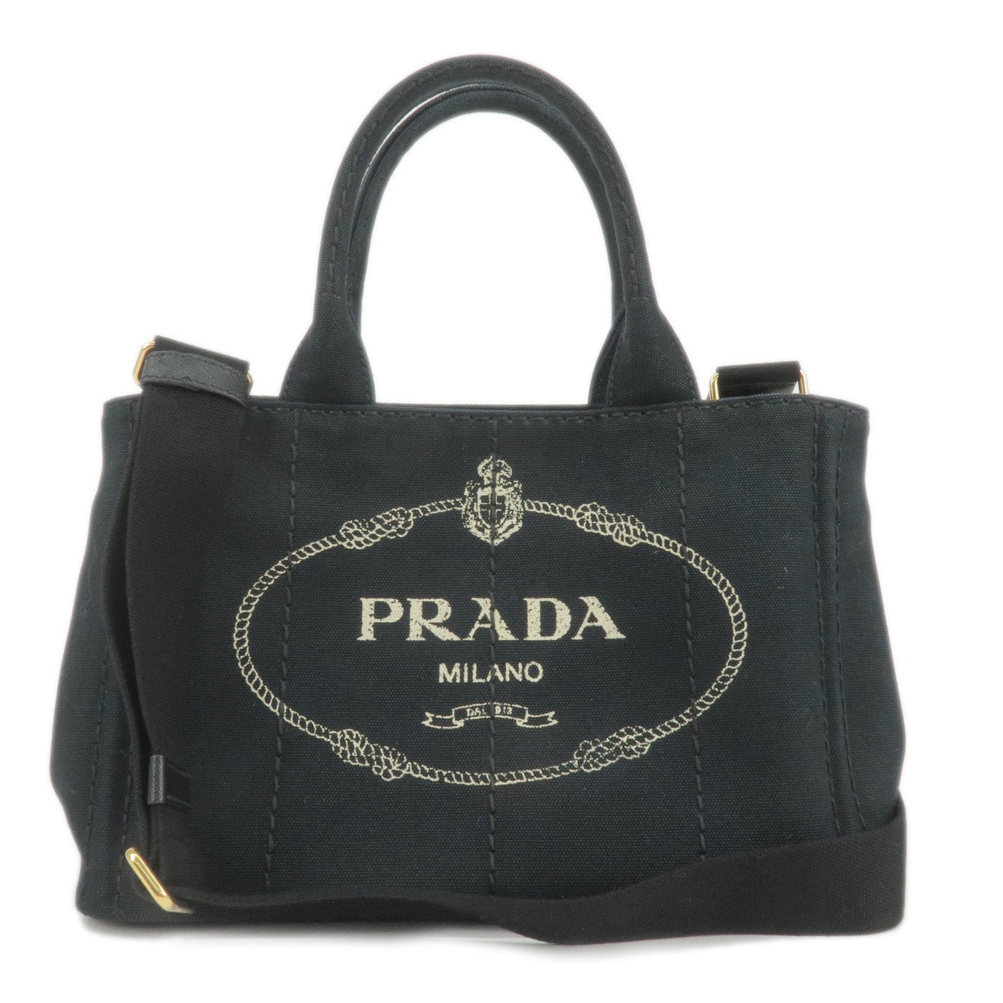 PRADA Canapa Mini Canvas 2Way Bag Shoulder Bag Black 1BG439