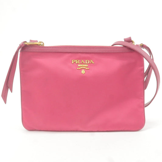 PRADA Logo Nylon Leather Shoulder Bag Pink 1BH046