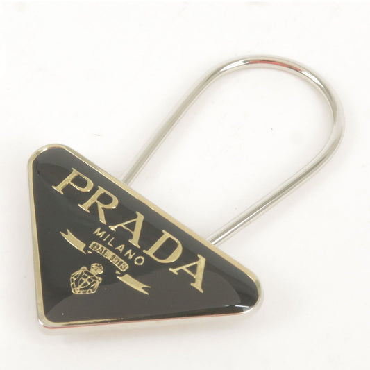 PRADA Triangle Logo Key Charm Bag Accessory Black Silver M285