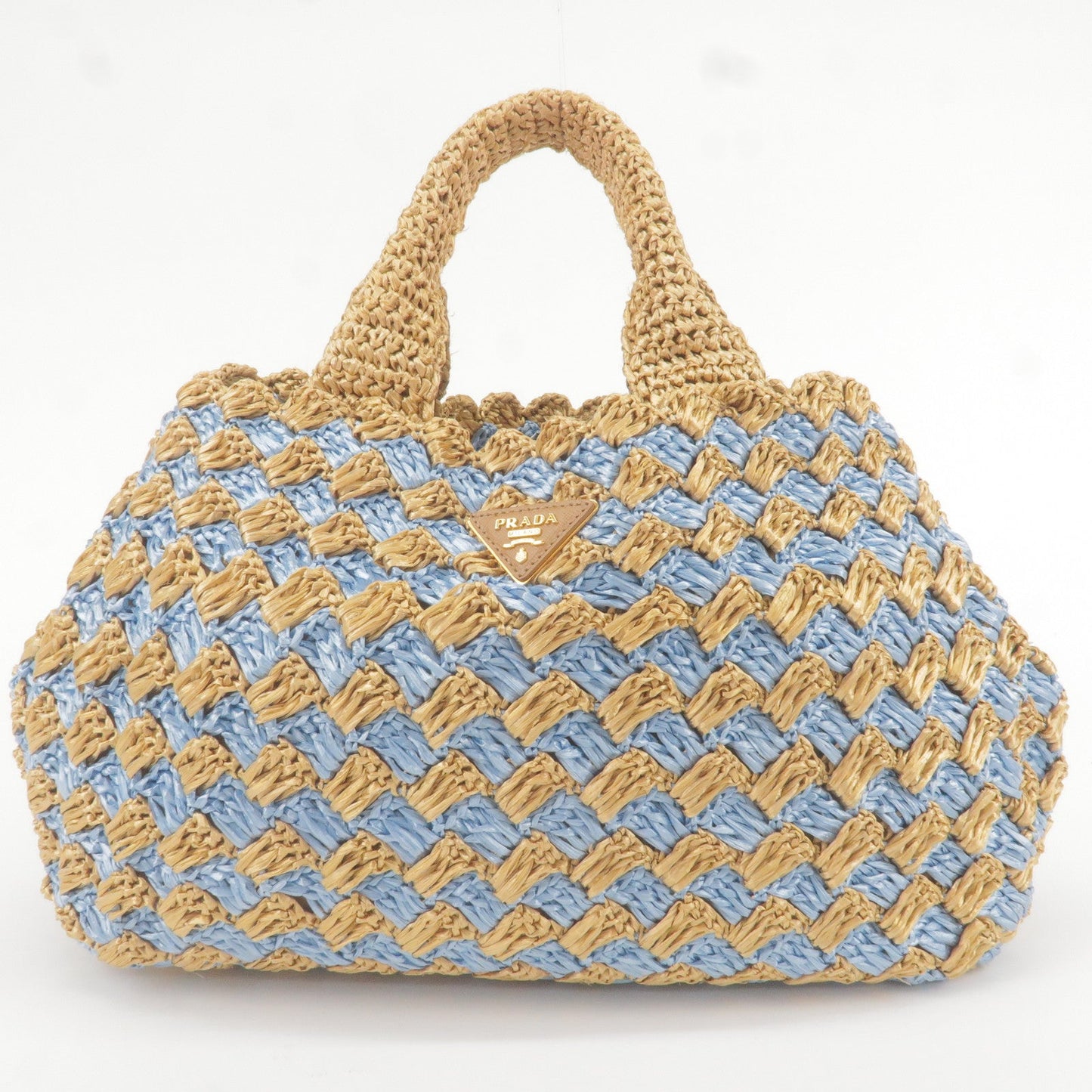 PRADA Raffia Crochet Canapa Tote Bag Blue Beige BN2303