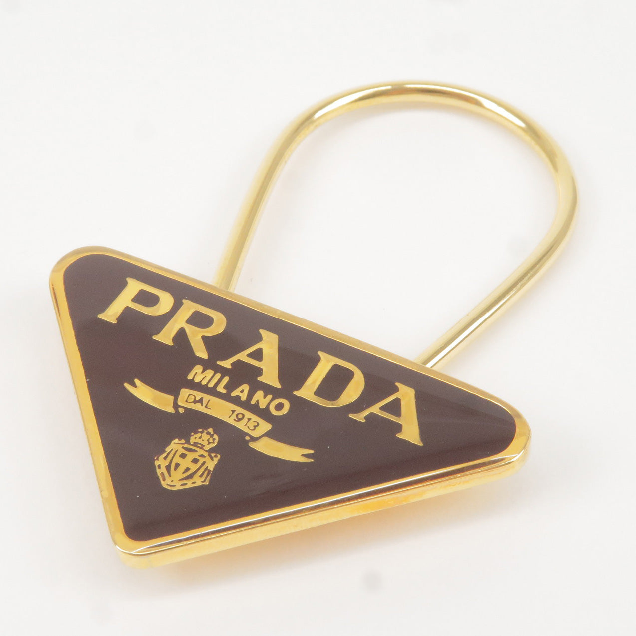 PRADA Metal Triangle Logo Key Chain Bag Charm M285 Brown Gold