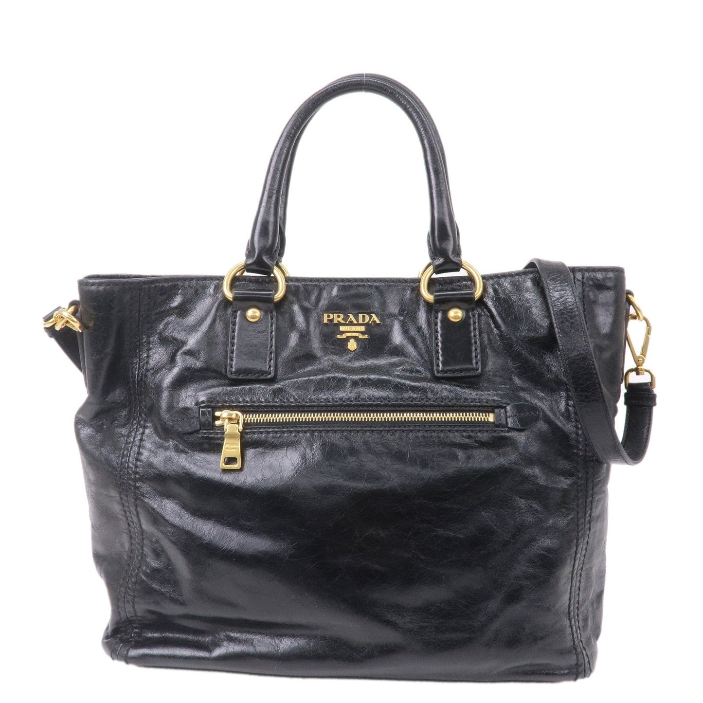 PRADA Leather 2WAY Bag Shoulder Bag Hand Bag Black BN2151