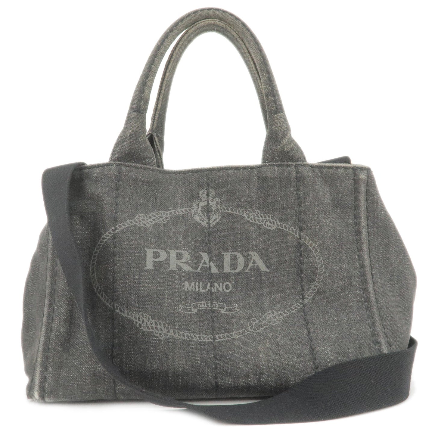 PRADA Logo Denim Mini Canapa  2Way Bag Hand Bag Black 1BG439