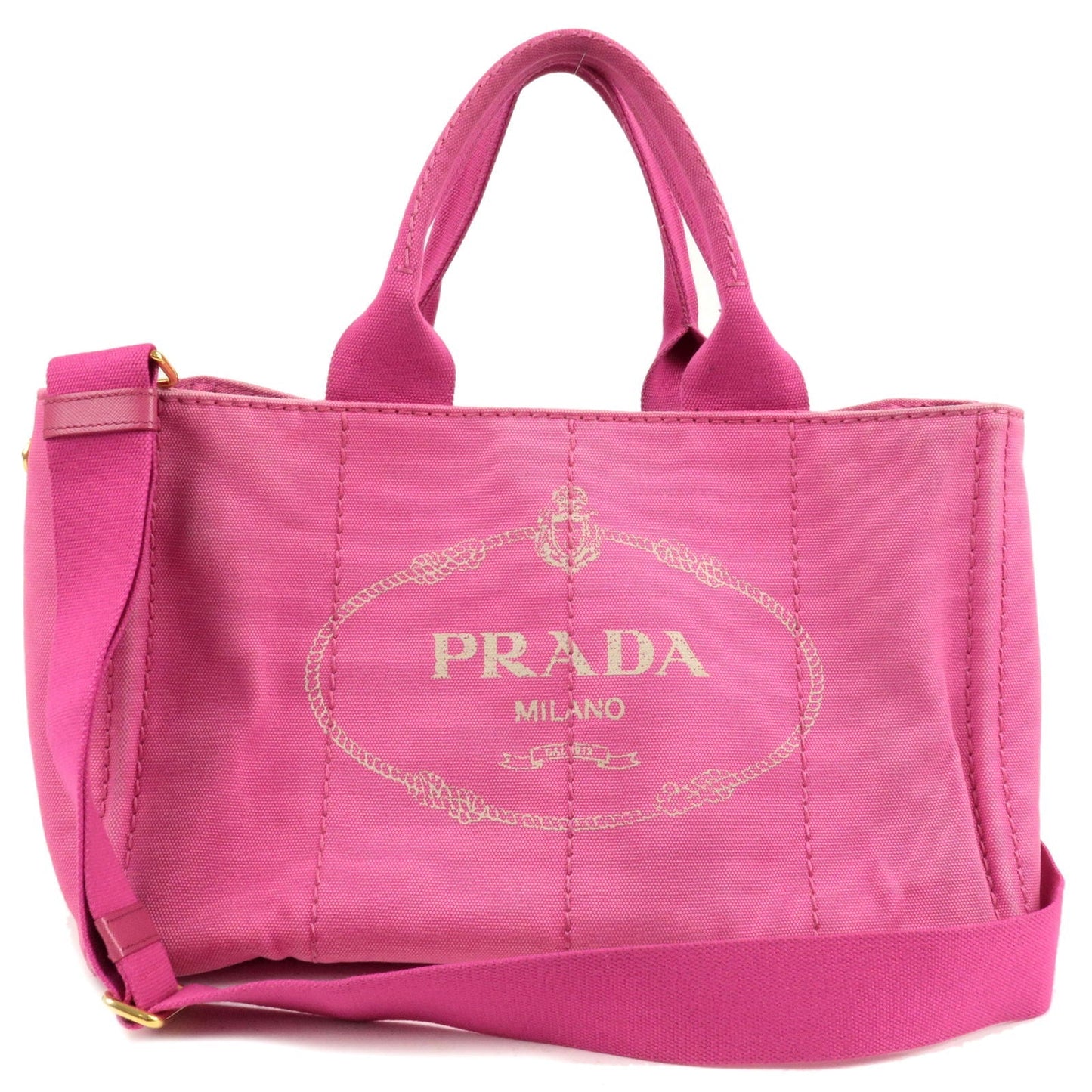 PRADA Canapa Canvas 2 Way Shoulder Bag Hand Bag Pink 1BG642