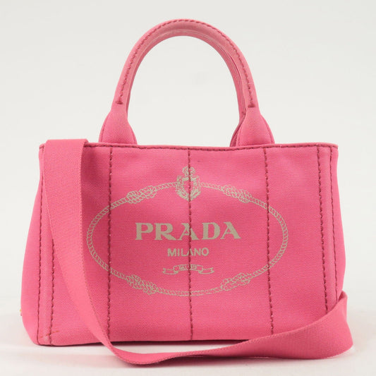 PRADA Canapa Mini Canvas 2Way Tote Bag Pink 1BG439