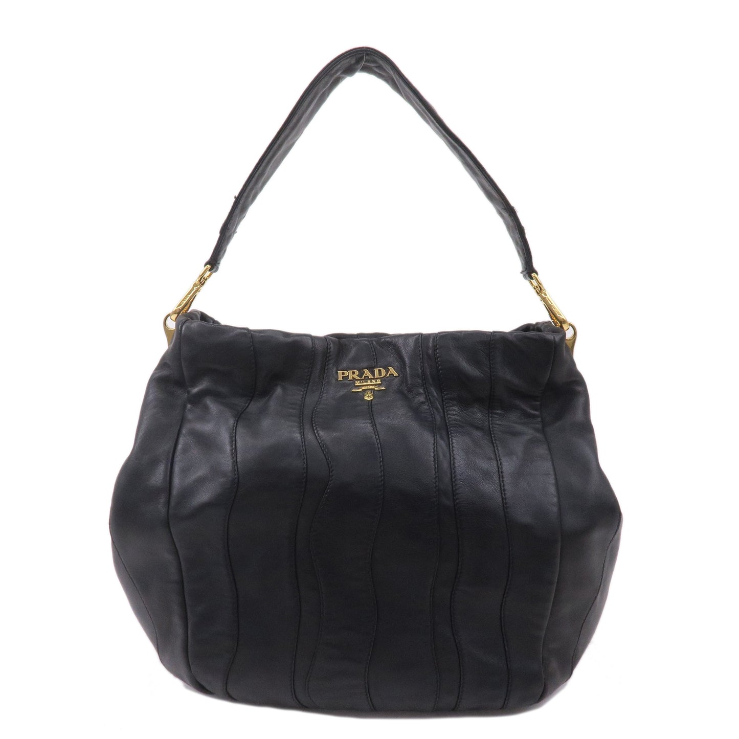 PRADA Leather Shoulder Bag Hand Bag Black