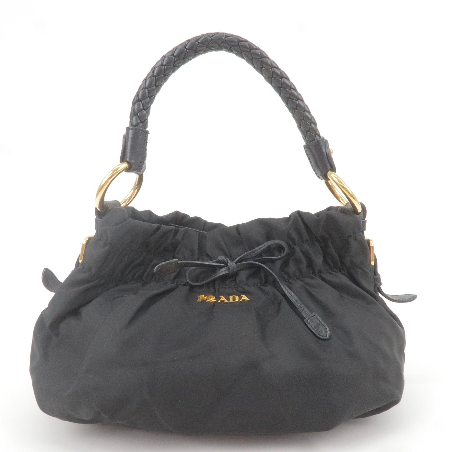 PRADA Logo Nylon Leather Shoulder Bag Hand Bag Black BR4237