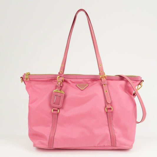 PRADA Logo Nylon Leather 2Way Bag Tote Bag Hand Bag Pink