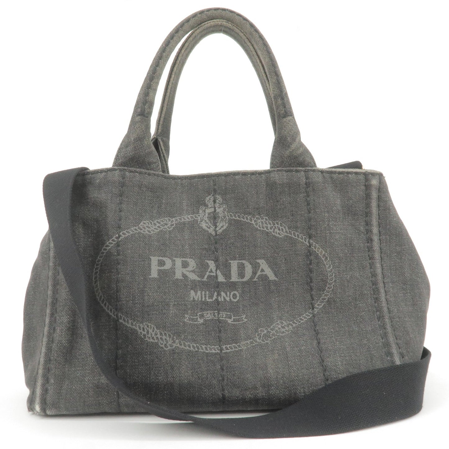 PRADA Logo Denim Mini Canapa  2Way Bag Hand Bag Black 1BG439