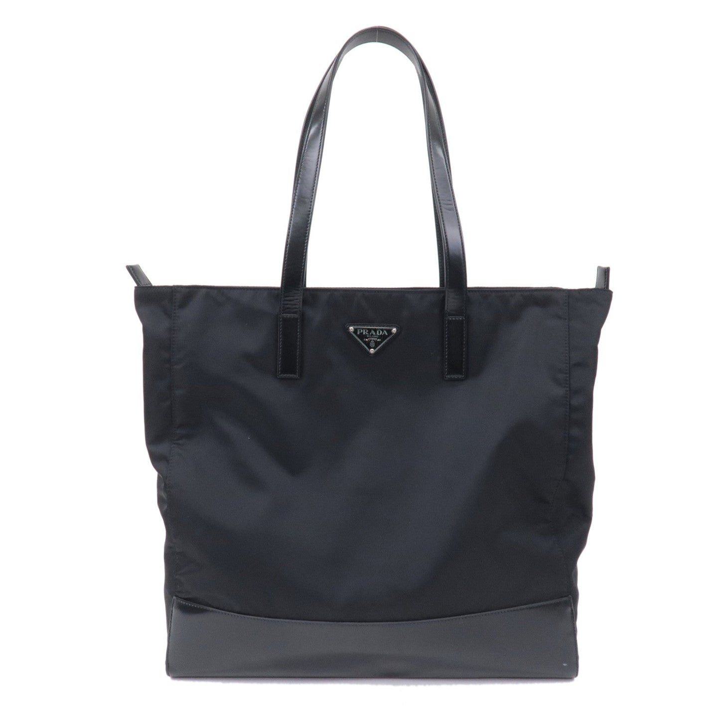 PRADA Logo Nylon Leather Tote Bag Shoulder Bag Black