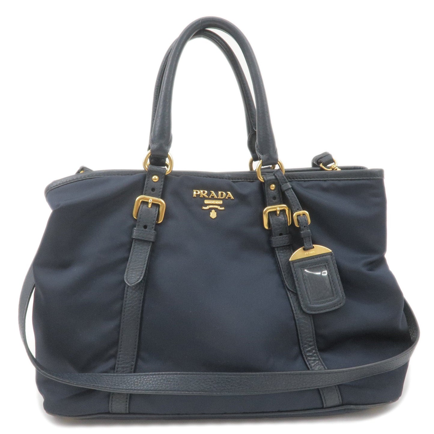 PRADA Logo Nylon Leather 2Way Bag Hand Bag Navy BN2527