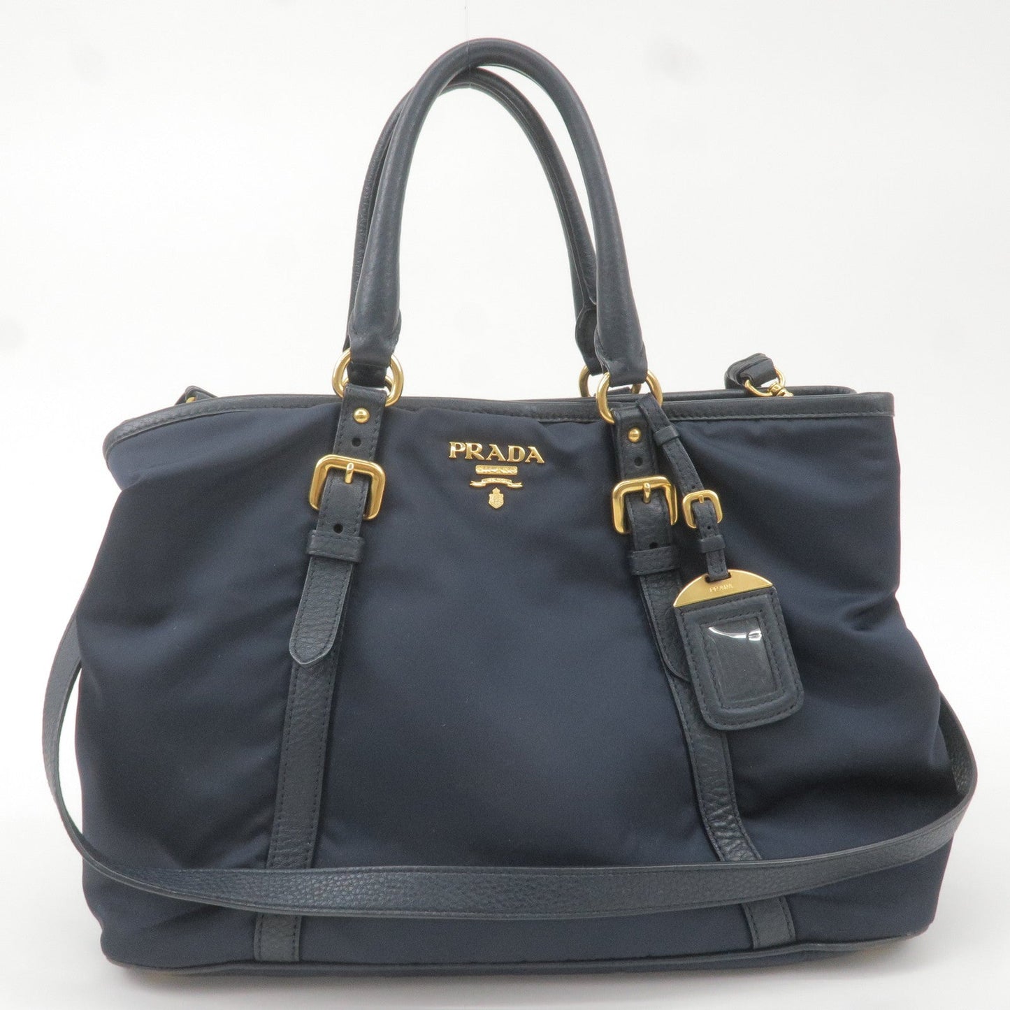 PRADA Logo Nylon Leather 2Way Bag Hand Bag Navy BN2527