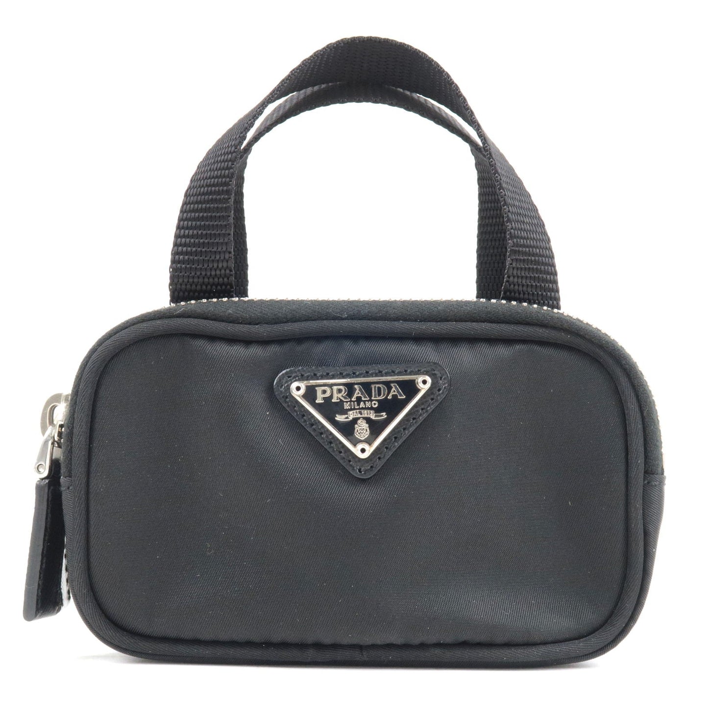 PRADA Logo Nylon Leather Pouch Mini Bag Black 1N1346