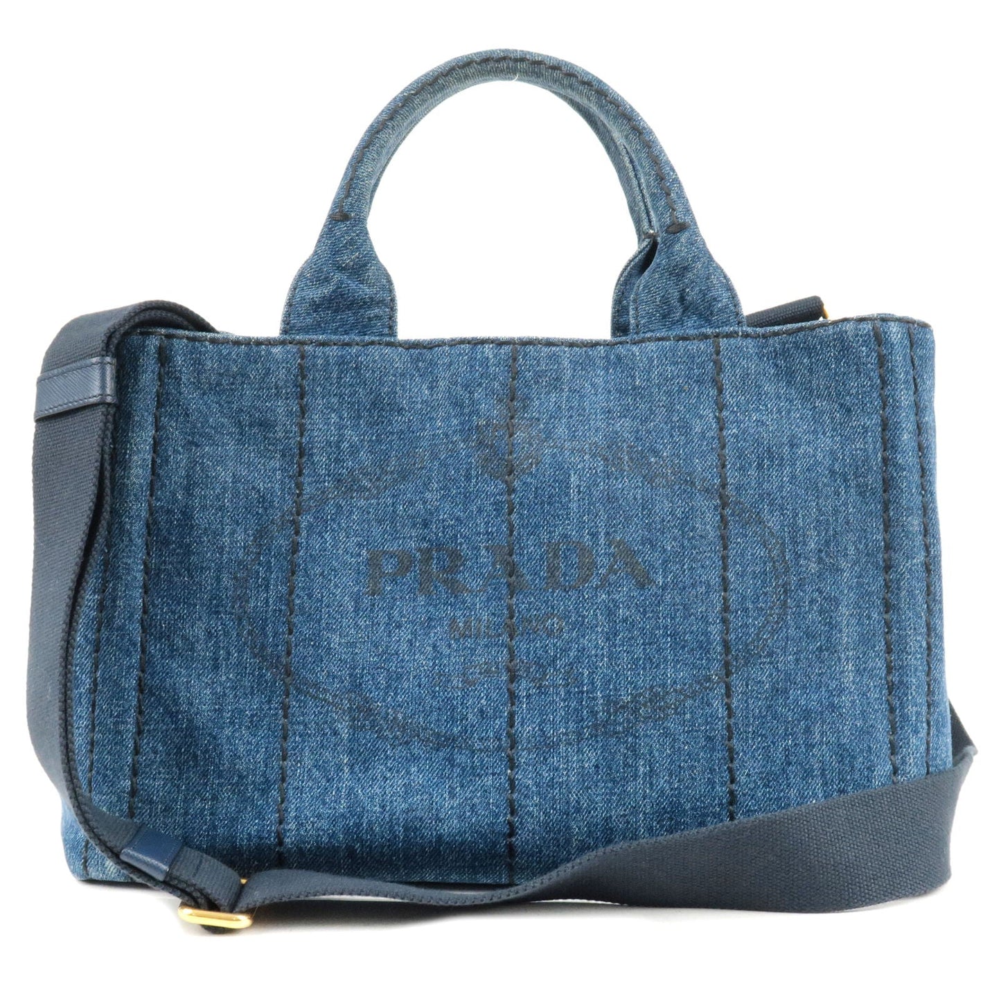 PRADA Logo Canapa Mini Denim Shoulder Bag Hand Bag Blue B2439G