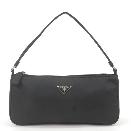 PRADA Logo Nylon Pouch Hand Bag NERO Black MV633