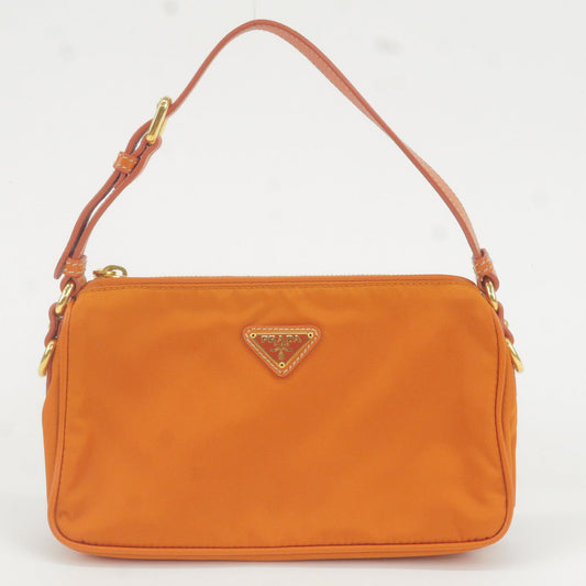 PRADA Logo Nylon Leather Shoulder Bag Pouch Orange BN1833