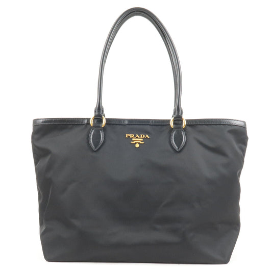 PRADA Logo Nylon Leather Tote Bag Black Noir