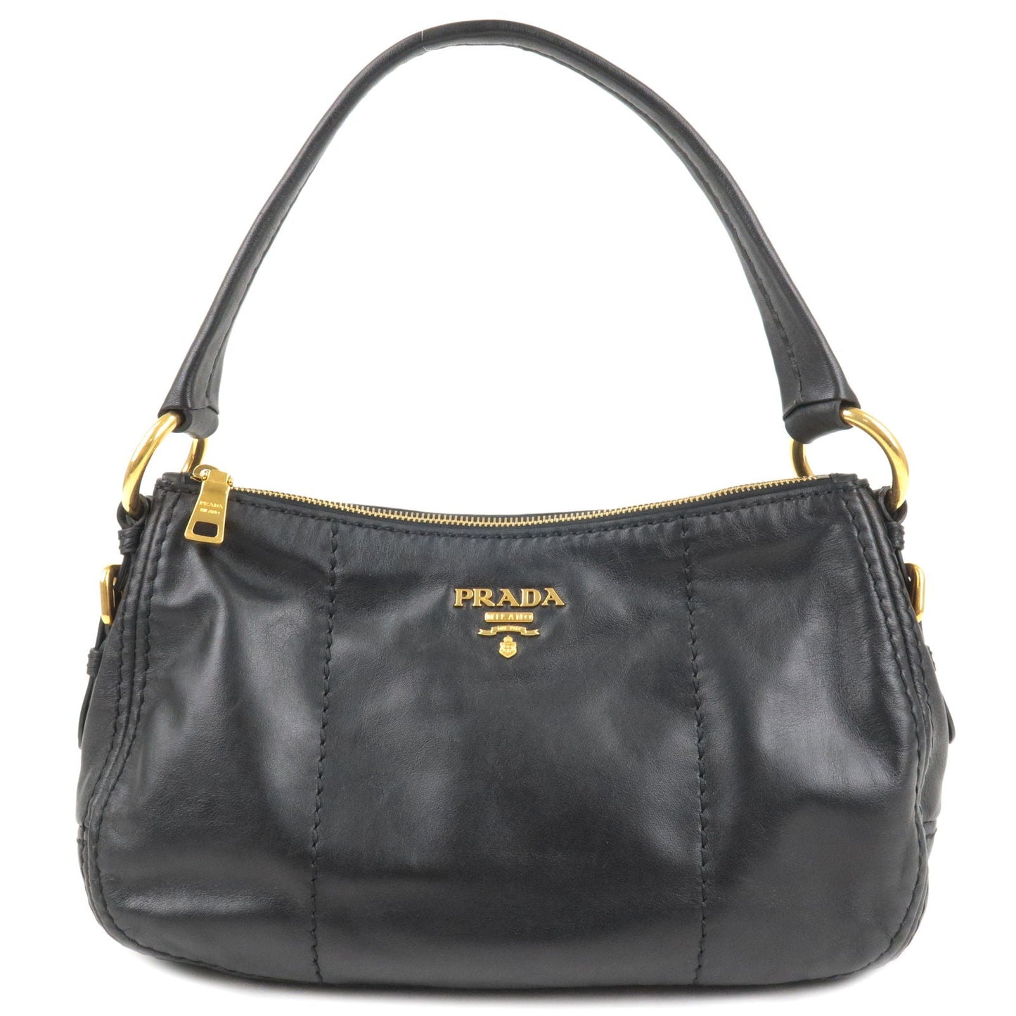 PRADA Soft Calf Leather Shoulder Bag Black BR4690