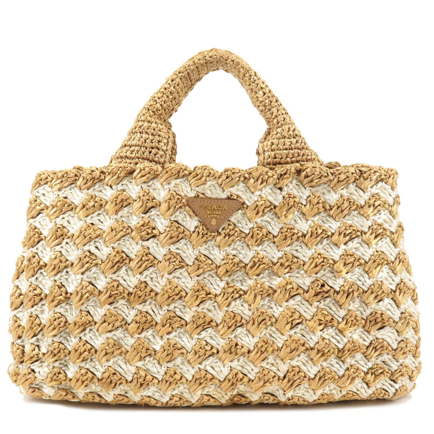 PRADA Raffia Crochet Canapa Tote Bag Beige BN2303