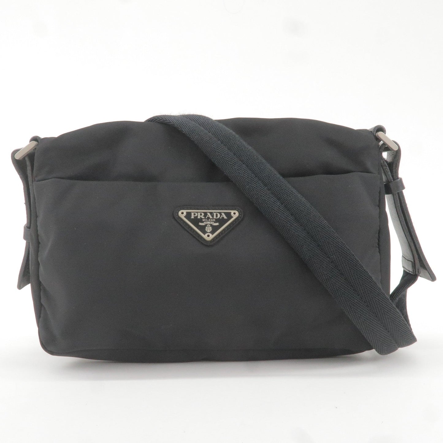 PRADA Logo Nylon Leather Shoulder Bag NERO Black B9717