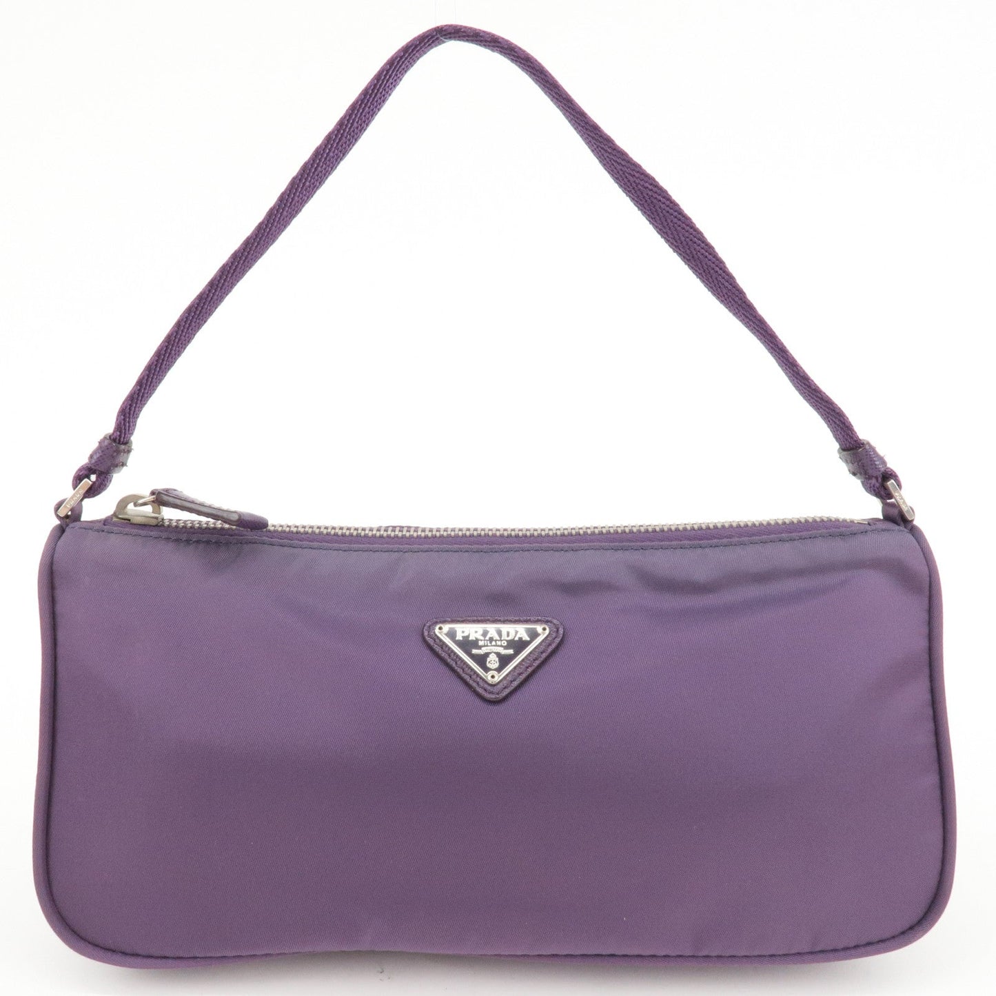 PRADA Logo Nylon Hand Bag Purse Cosmetic Pouch Purple MV633