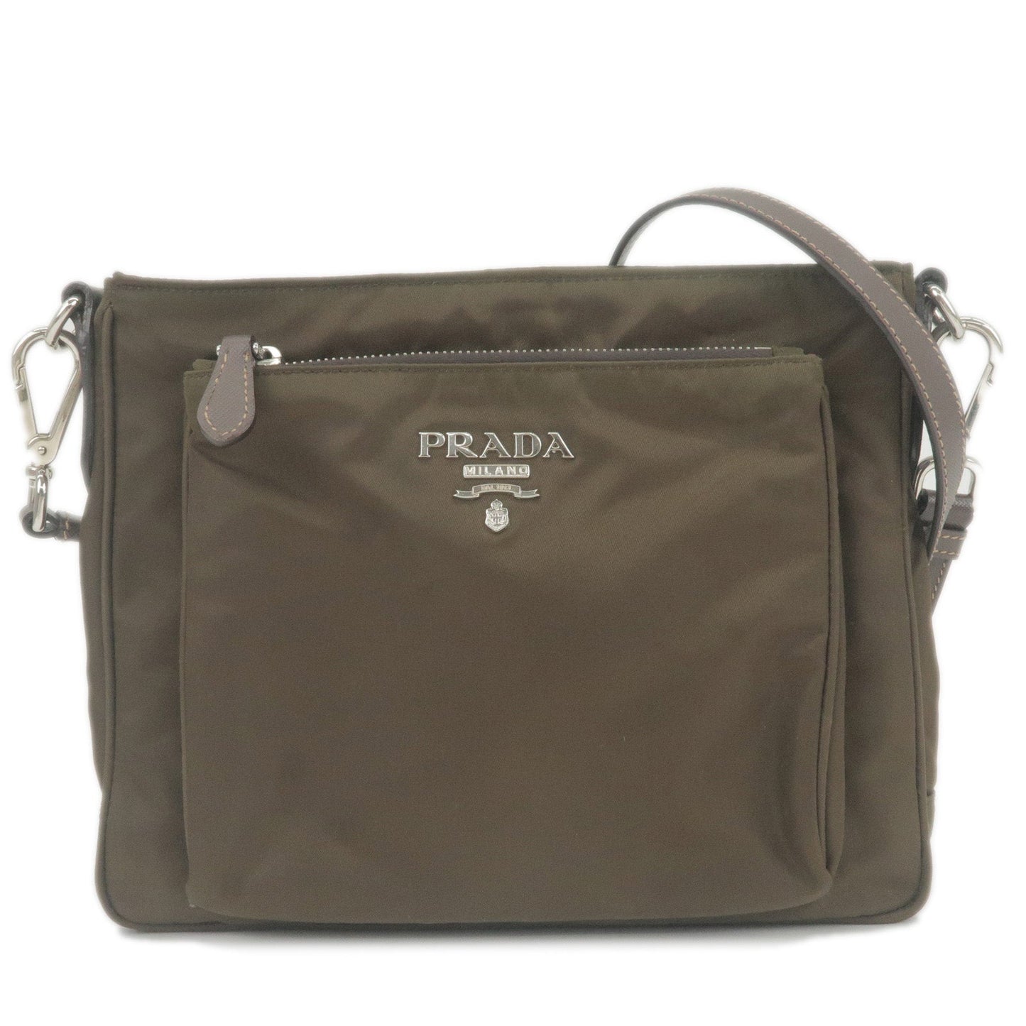 PRADA Logo Nylon Leather Shoulder Bag Purse Khaki BT0693