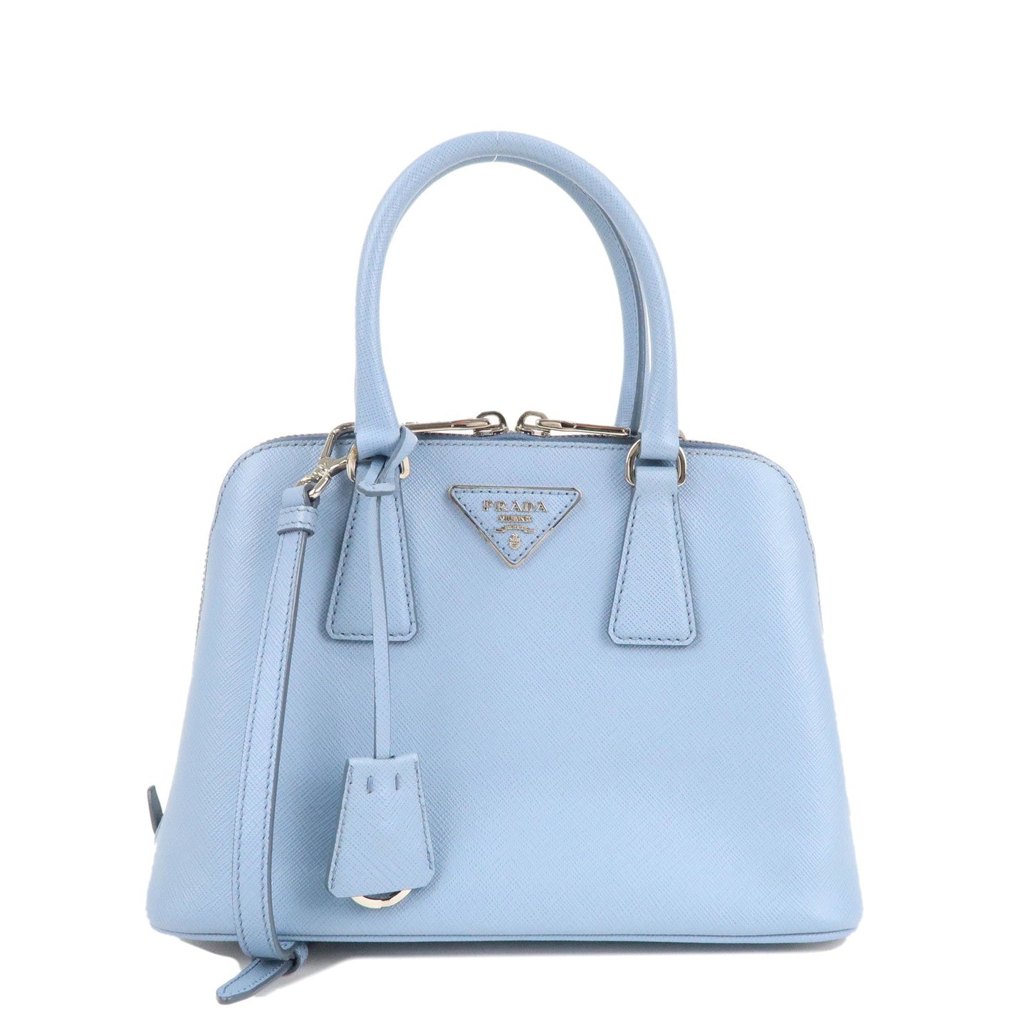 PRADA Logo Leather 2Way Bag Hand Bag Shoulder Bag Blue 1BA838