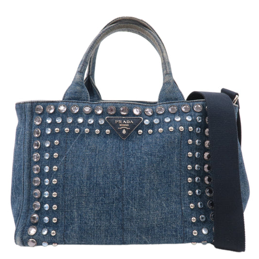 PRADA Denim Bijou Canapa Mini Canvas 2Way Hand Bag Blue 1BG439