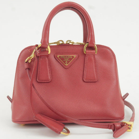 PRADA Leather Promenade Mini 2Way Bag Shoulder Bag Red BL0851