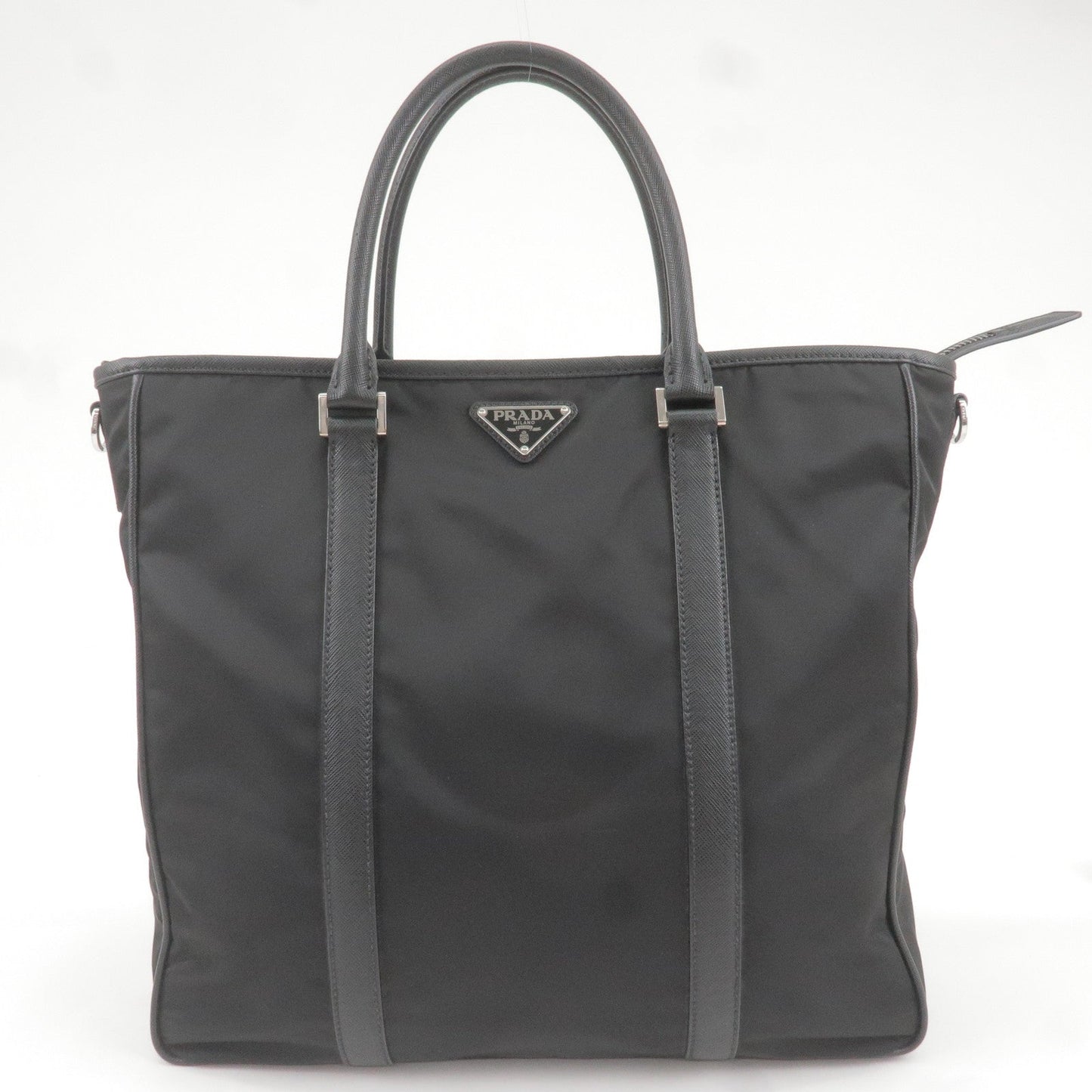 PRADA Logo Nylon Leather Tote Bag NERO Black 2VG034