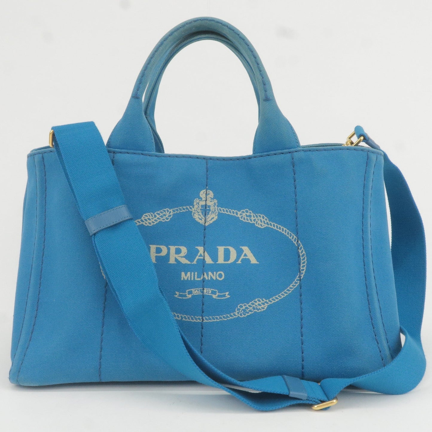 PRADA Canapa Canvas 2Way Hand Bag Tote Bag Blue 1BG642