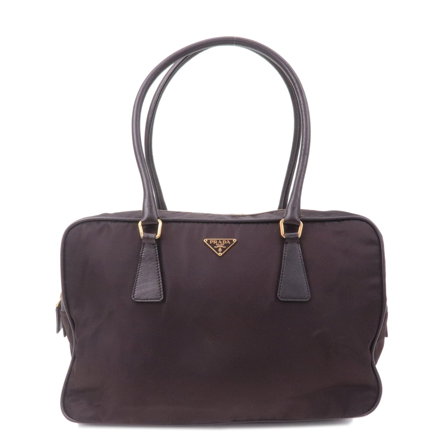 PRADA Nylon Leather Hand Bag Shoulder Bag Brown BL0106