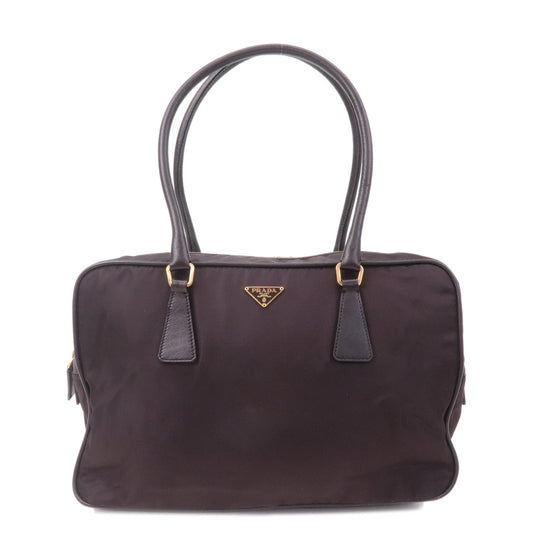 PRADA Nylon Leather Hand Bag Shoulder Bag Brown BL0106