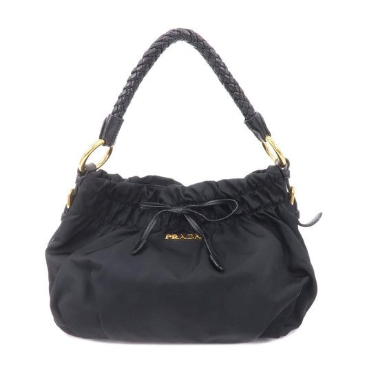 PRADA Nylon Leather Gather Hand Bag Shoulder Bag Black