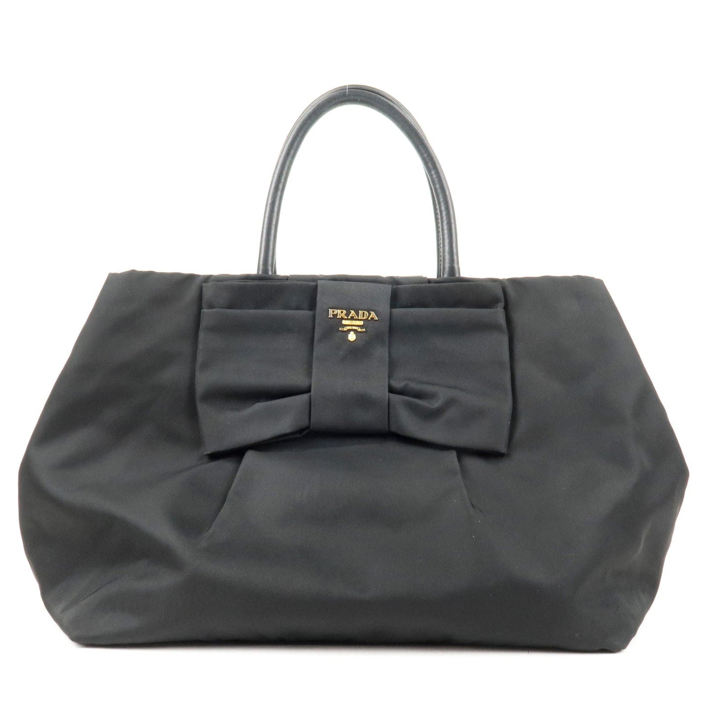 PRADA Nylon Leather Ribbon Hand Bag Tote Bag NERO Black BN1601