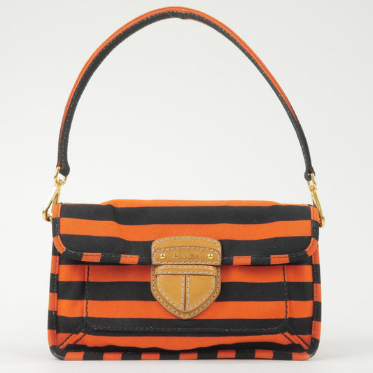 PRADA Logo Canvas Leather Shoulder Bag Hand Bag Orange Black