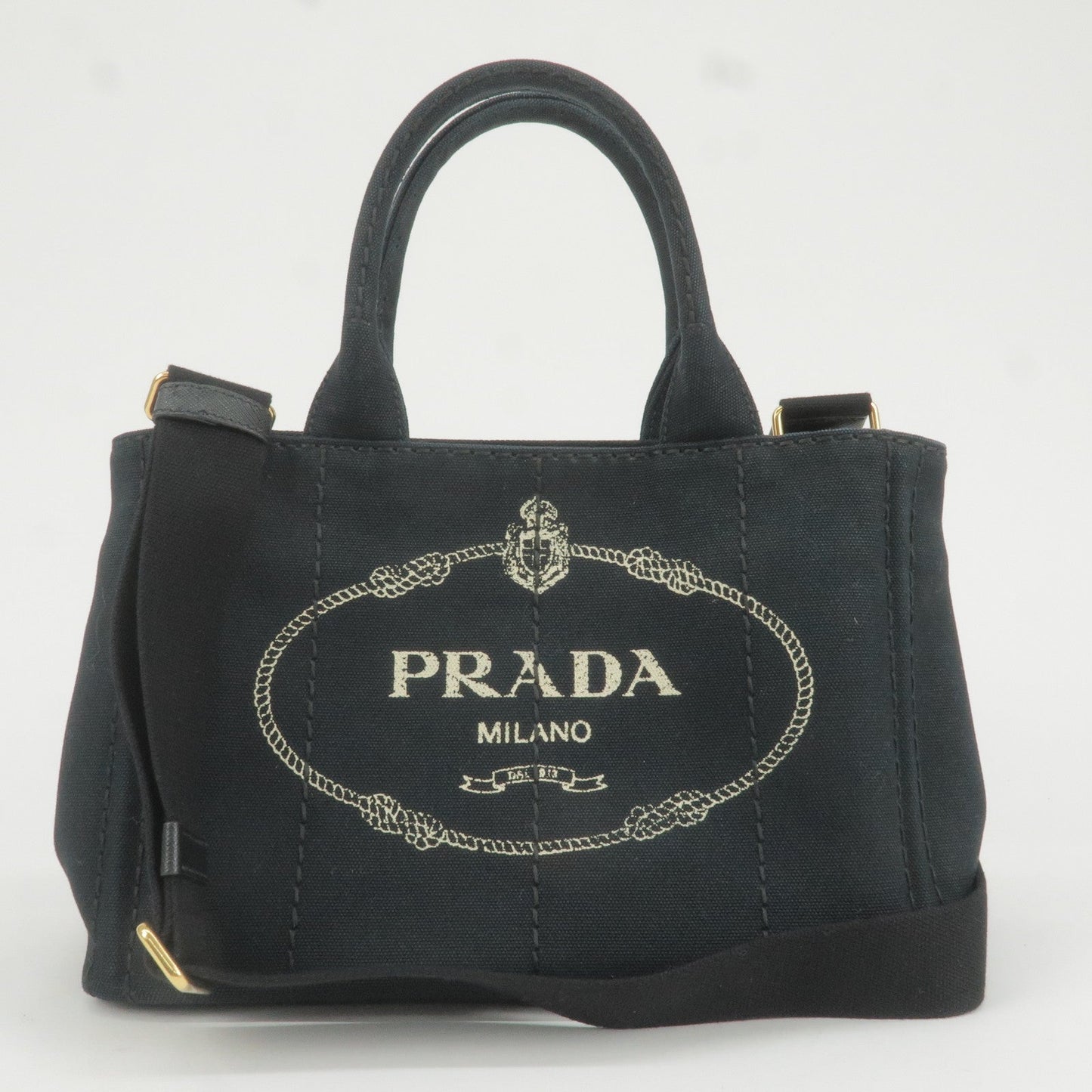 PRADA Canapa Mini Canvas 2Way Bag Shoulder Bag Black 1BG439