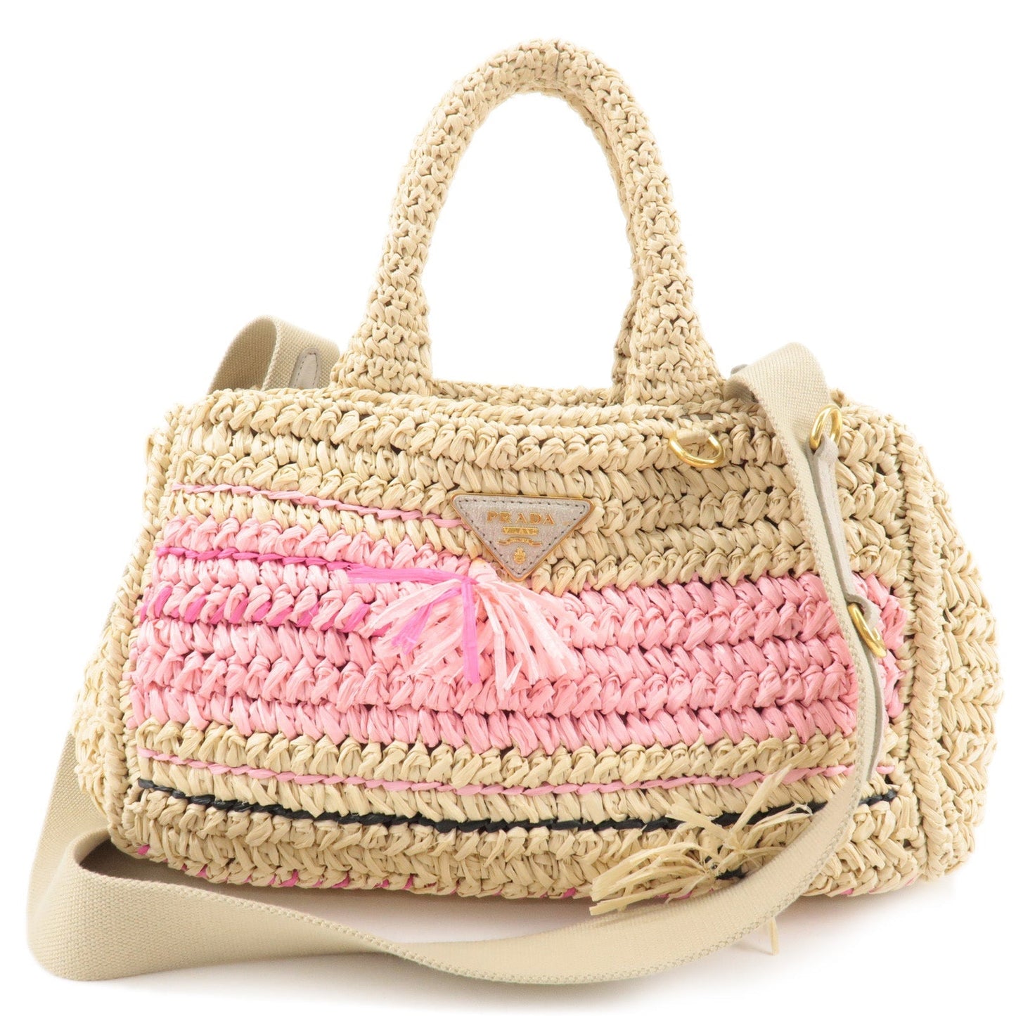 PRADA Raffia Canapa 2Way Bag Hand Bag Shoulder Bag Beige 1BG153