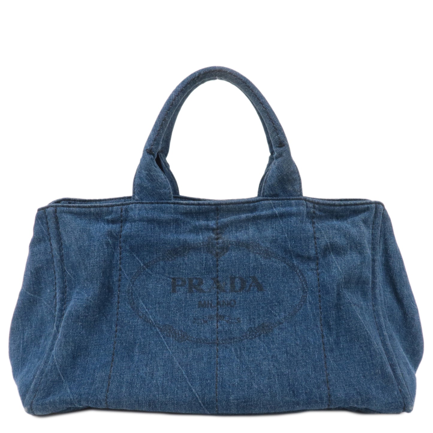 PRADA Canapa Large Canvas Tote Bag Hand Bag Denim Blue B1872B