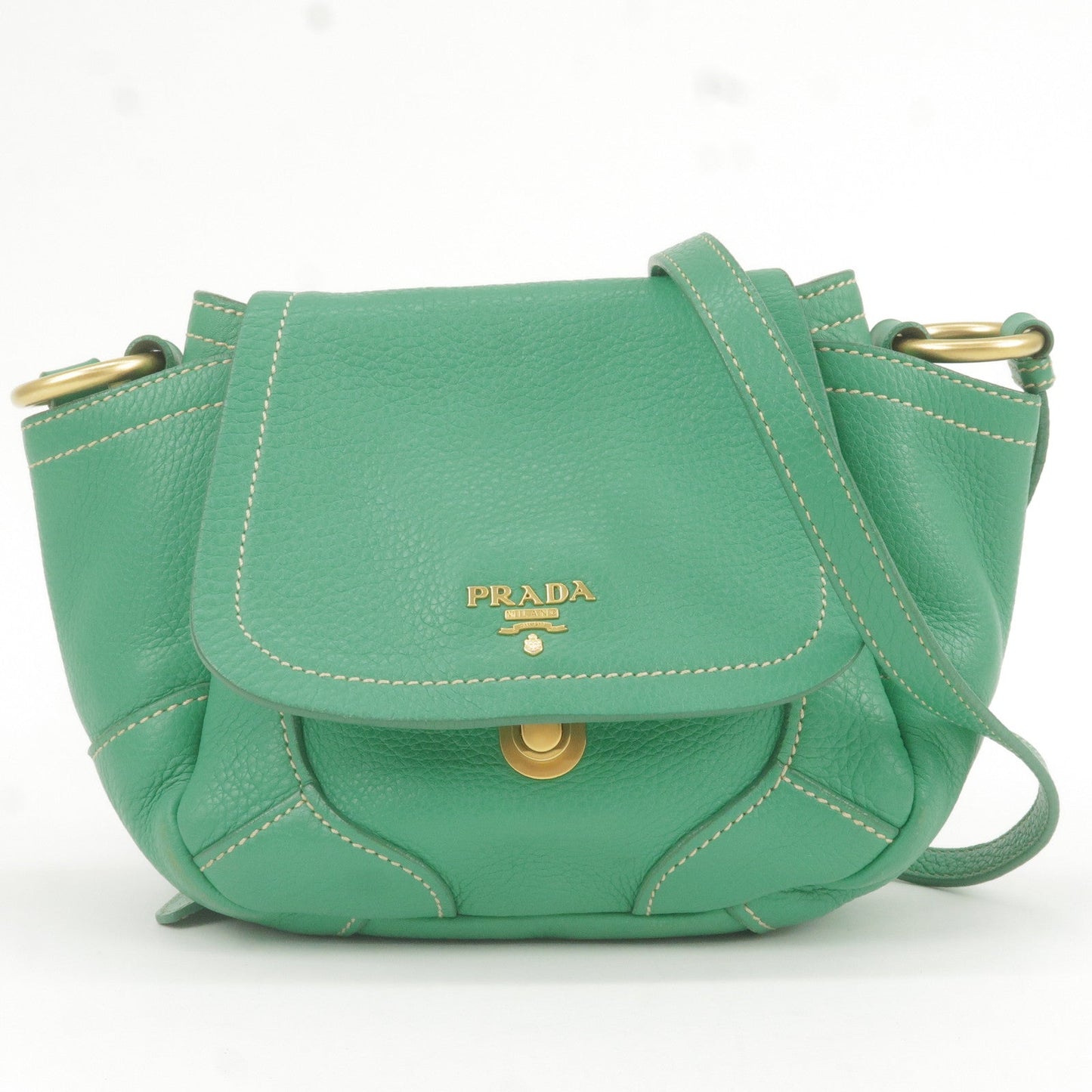 PRADA Logo Leather Shoulder Bag Crossbody Bag Green