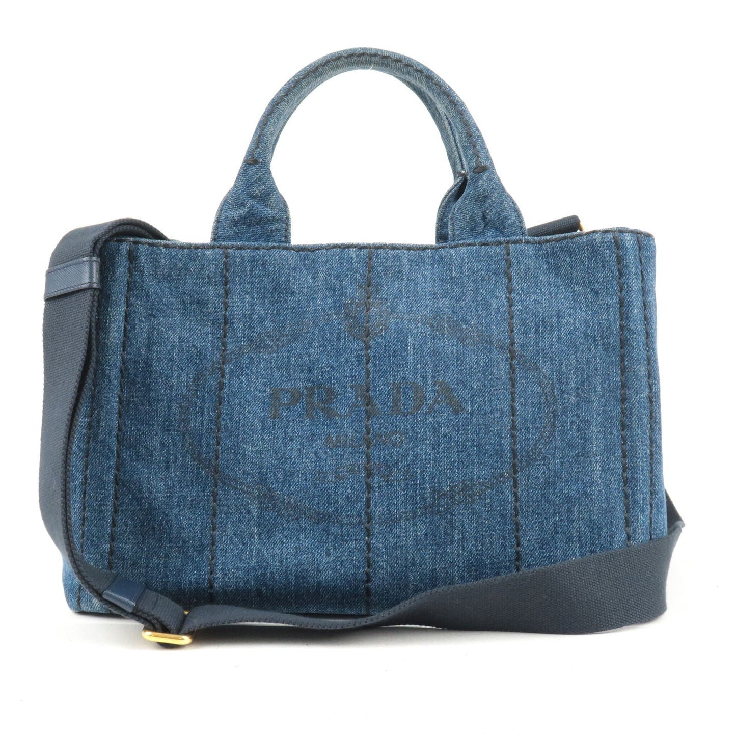 PRADA Logo Canapa Mini Denim Shoulder Bag Hand Bag Blue B2439G