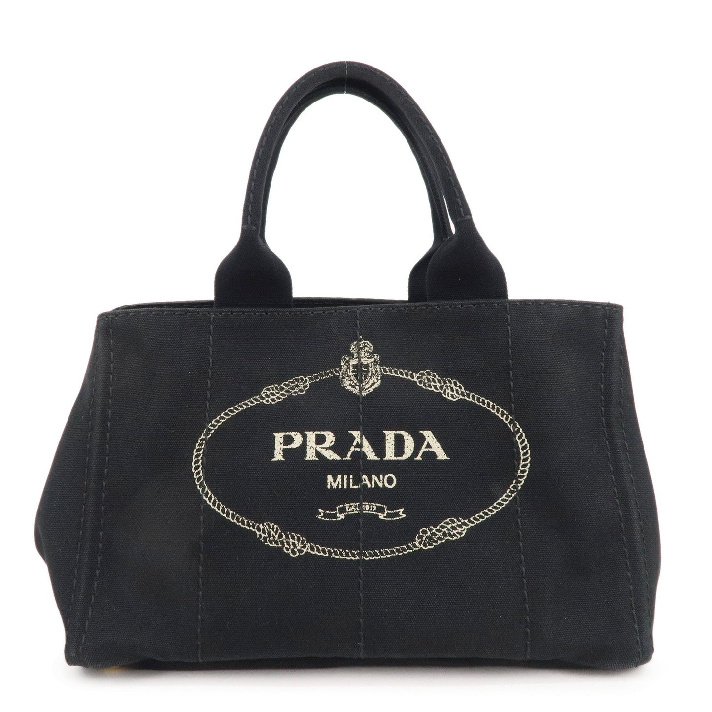 PRADA Canapa Canvas Tote Bag Hand Bag Black BN1877