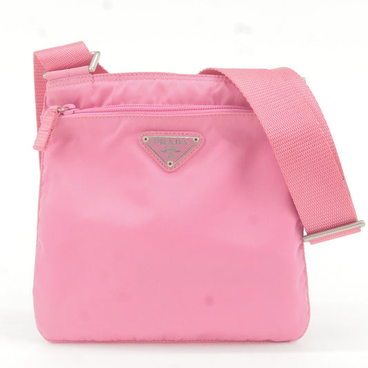 PRADA Logo Nylon Shoulder Bag Crossbody Bag Purse Pink B7372