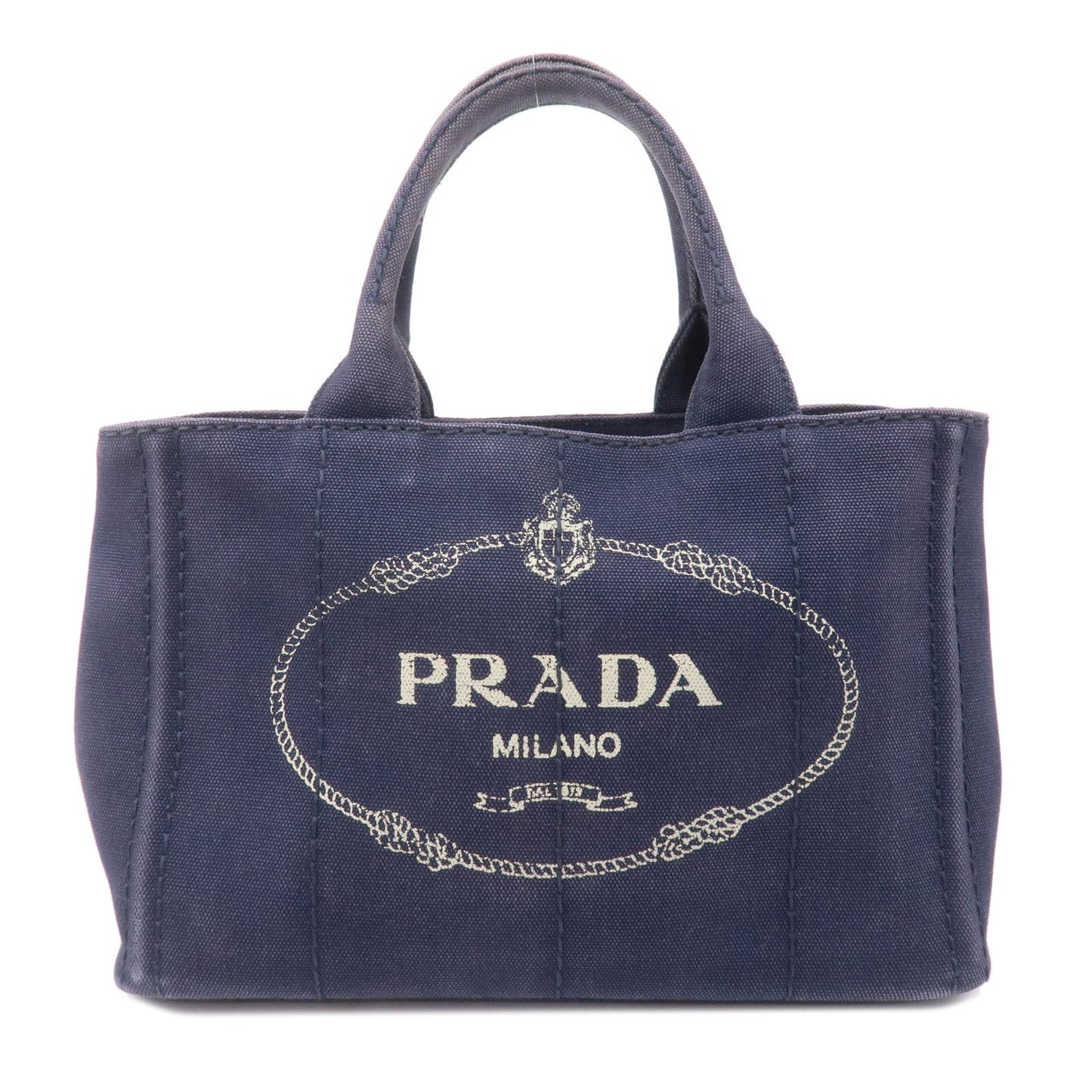 PRADA Canapa Mini Canvas 2Way Tote Bag Hand Bag Navy 1BG439