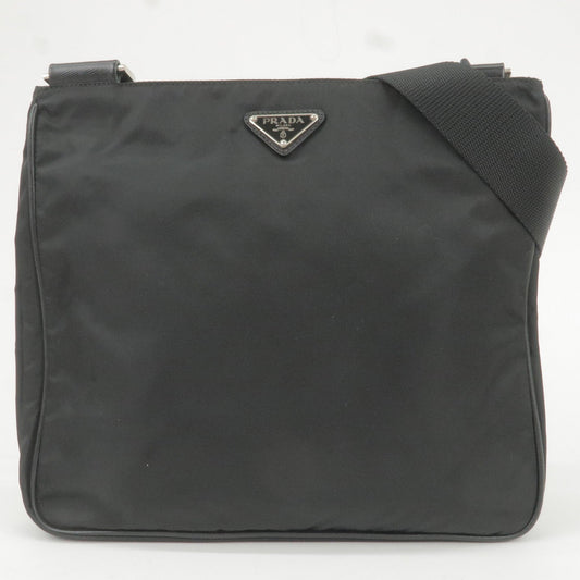 PRADA Logo Nylon Leather Shoulder Bag Purse Black VA0251